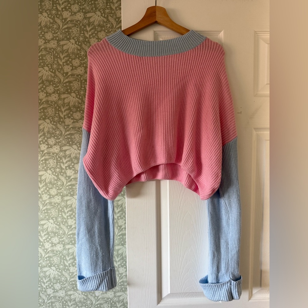 Colorblock Pink and Blue Women's Sweater